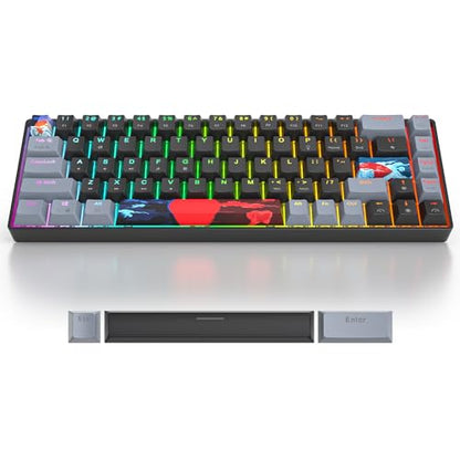 Black and Grey Mechanical Gaming Keyboard 65%, 68 Keys Small Wired RGB Keyboard with PBT Keycaps, Anti-Ghosting for Game/Office - color: 68 Dark/Red Switch