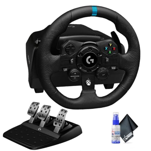 Logitech G923 Racing Wheel and Pedals for Xbox X|S, Xbox One and PC featuring TRUEFORCE up to 1000 Hz Force Feedback, Responsive Pedal, Dual Clutch Launch Control With Cleaning Kit