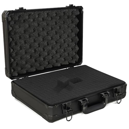 15 Inch Aluminum Carrying Case 15 X 11 X 4.3 Inch Ideal for Microphone & Camera Gear Transportation, DJ Mixer Case with Customizable Pre-Diced Foam, Black - size: Inner：14.5''X 10.5 X 5.5''