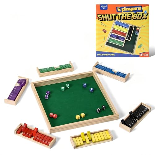 AIUAZA Dice Game Shut The Box Wooden Board Game,6 Sided Family Math Game for 2-6 Players,Educational Learning Interactive, Classics Tabletop Version Games for Family Night, Travel Party, or Pub