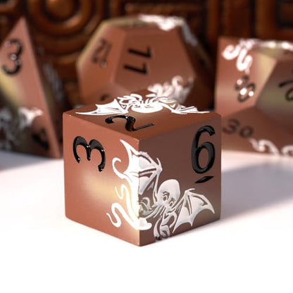 Octopus Metal RPG Dice Set,7-Piece,Brown & Ivory Contrast,Solid Zinc Alloy Dice for Fantasy Tabletop Role-Playing & Collectors Gift Box (Brown White) - color: Brown White
