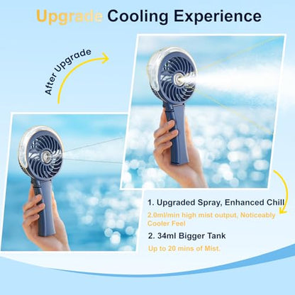 HandFan Upgraded Portable Handheld Misting Fan, Rechargeable Personal Mister Fan, Spray Water Mist Fans, Mini Cooling Hand Fans for Summer Beach Travel Concerts, Gifts for Women(Royal Blue) - color: Royal Blue, style: HF318C