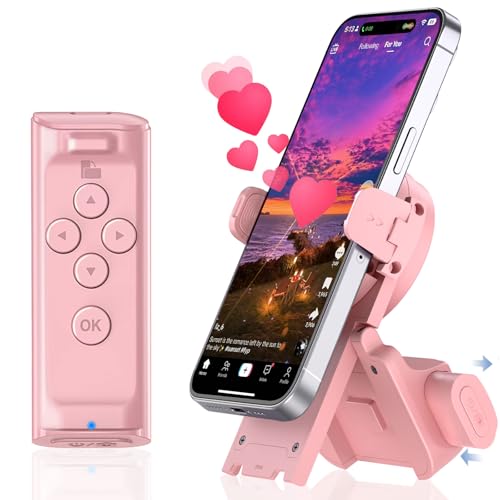 MILOUZ Remote Control Scrolling for Tiktok with Phone Stand,Page Turner for Kindle App E-Book,Bluetooth Camera Shutter Remote for iPhone, Android,iOS,iPad,Tablet - color: Rose Pink