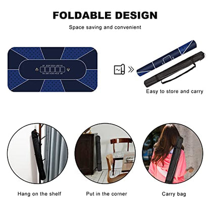 70 x 35 Inch Poker Mat, 8 Players Texas Hold'em Poker Rubber Mat Poker Topper for Tables, Folding Portable Poker Table Top Layout w/Carrying Bag for Poker Games, Blackjack, Casino (70 x 35 Inch-Blue) - color: 70 X 35 Inch-blue