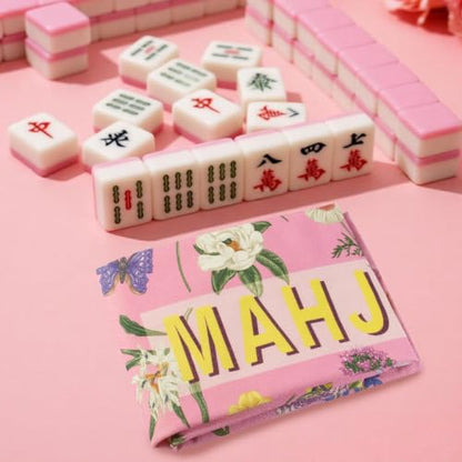 35 Inch Canvas Mahjong Mat Bag | Portable Drawstring Storage Carrying Bag with Shoulder Strap for Mahjong Mats,Travel,Game Nights and Board Games - color: Pink Bloom