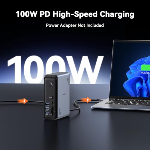 TobenONE 19-in-1 Laptop Docking Station Dual Monitor,10 USB C/A,2×4K HDMI | Docking Station with Ethernet,PD 3.0, for Office & Home Multi-Screen Users, Fits Windows/HP/Dell Laptops (No Power Adapter)
