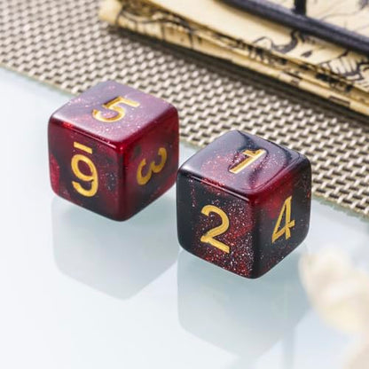 10 Pieces Polyhedral Dice Set D6 Dice 16mm Acrylic 6 Sided Dice Game Dice for Dungeons and Dragons RPG MTG DND Dice Table Games (Starry Red Black) - color: Starry Red Black