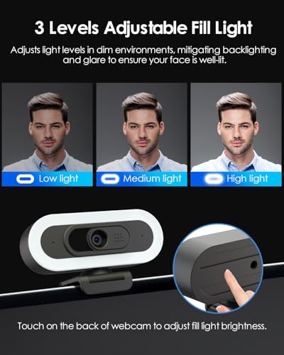 2K/60Fps Webcam, Streaming Camera with Fill RGB Lights, 1080P/60FPS Webcam, Autofocus, Dual Noise-Cancelling Microphones, Privacy Cover and Tripod for Computer, PC, Zoom - color: 2K/65°FOV