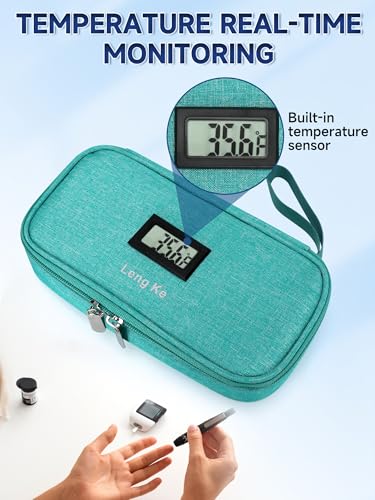 YOUSHARES Insulin & peptide Cooler Travel Case for Pen & Vials, Temperature Display Diabetic Med Cooling Bag with Protective Ice Brick, TSA Approved Refrigerated Diabetes Supplies Carrying Organizer - color: 01_green