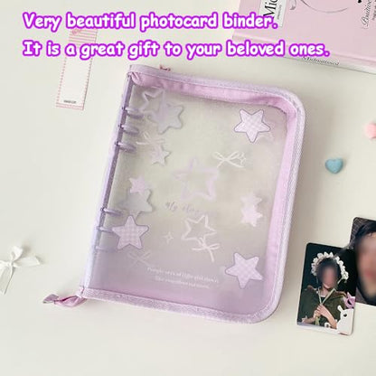 Kpop Photocard Binder Kpop Photocard Holder Book with Kpop Photocard Korean Stickers, A5 Binder Photocard Album 25 Inner Pages with 200 Pockets 6 Ring Photocard Binder Kpop (Purple Star) - color: Purple Star