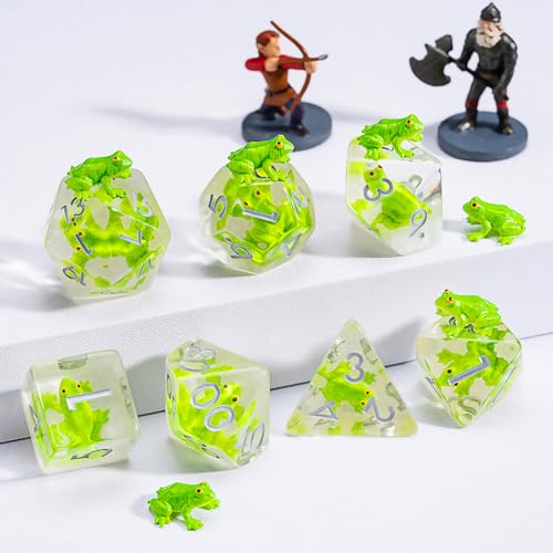 D&D Frog Dice Set, Resin Polyhedral Dice for Dungeons and Dragons, RPG, MTG DND 7-DIE (D4, D6, D8, D10, D12, D20, D%) - color: Frog3