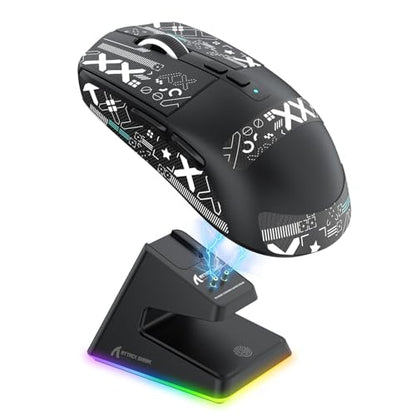 MAMBASNAKE Attack Shark X6 Wireless Gaming Mouse,RGB Magnetic Charging Dock,49g Ultralight X3 Upgrade,Tri-Mode 2.4GHz/BT5.2/USB-C,PAW3395 Sensor 26KDPI,G502 Programmable Mice for Win/Mac - Black&Tape - color: Black&Tape