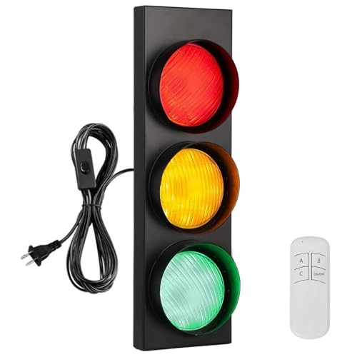 Traffic Light Wall Decoration, LED Stop Light with Remote Control, Plug in Wall Lamp Bedroom Decor Lights, Vintage Signal Lights 15W for Living Room Bar Club Gaming Room