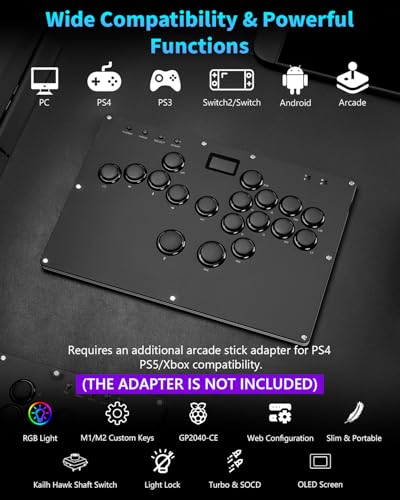 GuileKeys GK-18 Leverless Arcade Stick, All-Button Fight Controller with 18 Keys, RGB Lights, Hot-Swappable for PS5/PS4/PS3/PC/Switch, Arcade Fight Stick Black - color: GK-18 Black