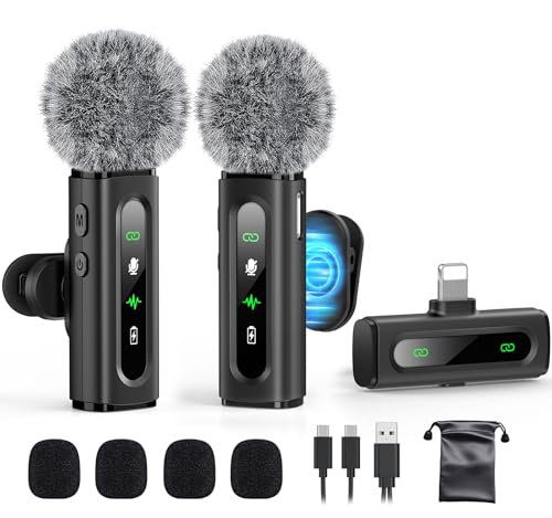 GoorDik Wireless Lavalier Microphone for iPhone Recording Clip-on Mini Mic for iPhone/for iPad Video Recording with Rotatable Clip&Denoise Recording, Portable Mic Set for Content Creators - color: Matte Black, size: Without Charging Case