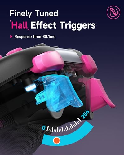 EasySMX X05 2.4g Wireless Gaming Controller for PC/Steam/iPhone/Android/Switch - Bluetooth Controller Gamepad with Hall Effect, RGB Lights and Turbo, Anti-Drift Controller,Comes with Extra Thumb Grips - color: black