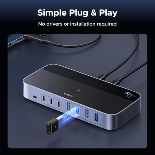 UGREEN 2-in 7-Out USB 3.2 Switch, 10 Gbps Switcher for A or C Computers Sharing All Devices(4 A+3 C) Keyboard Mouse Switch with Type C Converter Adapter,Power Adapter