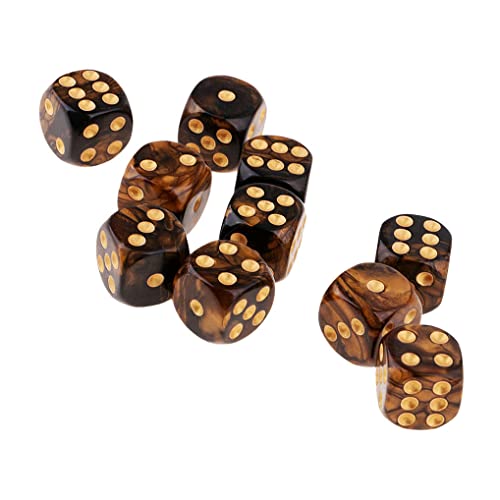 10PCS Polyhedral Dice D6 Dice 16mm Acrylic Dice Game Dice for RPG MTG DND Dice Table Games (Black Gold) - color: Black Gold