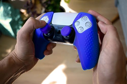 SensePro PS5 Controller Skin Grip, Anti-Slip Studded, Blue | Dock Compatible, Soft Gel Silicone Cover for Playstation 5 Dualsense, Rubber Protector, Raised Thumb Grip Caps - color: Blue
