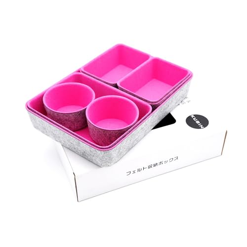 Drawer organizer bins felt tray desk storage dividers 7pc Hot pink - color: Hot pink