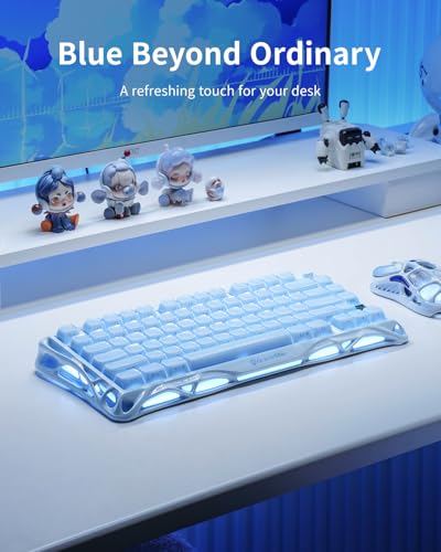 GravaStar Mercury K1 75% Blue Gaming Keyboard, Aluminum Alloy Mechanical Keyboard, Gasket Hot-Swap Socket, Linear Switches, RGB Backlit, Wireless Keyboard for Gaming, Office, and Gifts【Ice Blue】 - color: Ice Blue