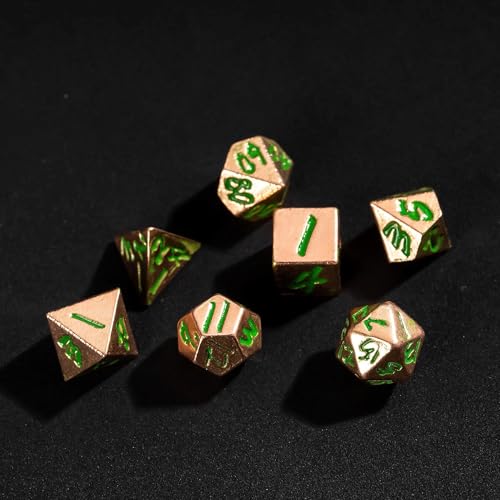 Mini Dice Set with Rune Keychain Case,7PCS Polyhedral Metal Dice Set for DND Role Playing Games(Silver/Red Copper Green) - color: Silver/Red Copper Green