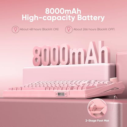 RedThunder K95 Wireless Mechanical Keyboard, TFT Screen & Knob, Triple-Mode, Custom Gasket Mount Hot-Swap, Pre-lubed Linear Pink Switches, RGB Backlit, Side-Printed PBT Keycaps, Gradient Sakura Pink - color: Gradient Sakura Pink