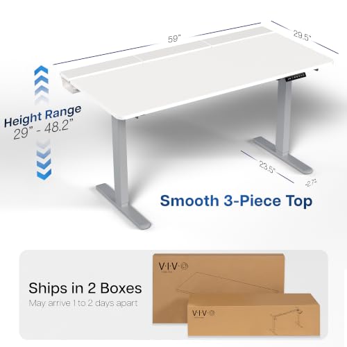 VIVO White 60 x 30 in Standing Desk, DESK-KIT-1G6-P3W | Electric, Holds 220 lbs, Sit Stand, Height Adjustable, Cable Tray, Full-Size Mouse Pad, Office Furniture, Gray Frame - color: White Top / Gray Frame, size: 60 x 30