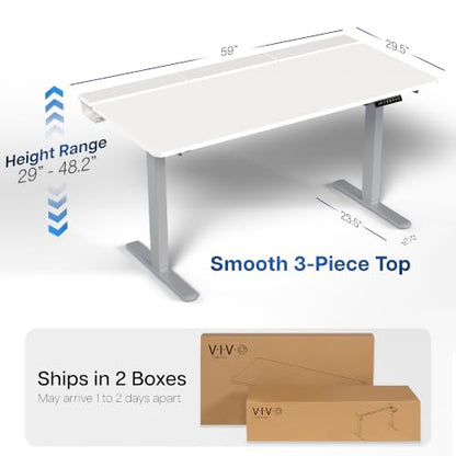 VIVO White 60 x 30 in Standing Desk, DESK-KIT-1G6-P3W | Electric, Holds 220 lbs, Sit Stand, Height Adjustable, Cable Tray, Full-Size Mouse Pad, Office Furniture, Gray Frame - color: White Top / Gray Frame, size: 60 x 30