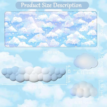 Blue Cloud Mouse Pad and Keyboard Wrist Rest 4PCS Extended Large Stars Desk Mat Pad Set Memory Foam Non-Slip Ergonomic Cute Gaming Mouse Pad Wrist Support for Computer Laptop Home Office - color: 4pcs Blue Cloud