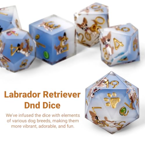 Chihuahua 7Pcs DND Dice Set,Sharp Edge Dog Resin Dice for RPG MTG | Polyhedral DND Dice,Smooth Polished Surface,Ideal Gift For Tabletop Role Playing Game Lovers Adults Women Men Teens - color: Blue and White, style: Chihuahua