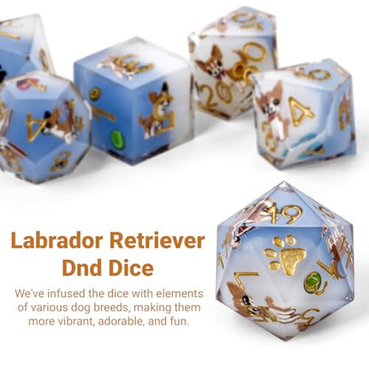 Chihuahua 7Pcs DND Dice Set,Sharp Edge Dog Resin Dice for RPG MTG | Polyhedral DND Dice,Smooth Polished Surface,Ideal Gift For Tabletop Role Playing Game Lovers Adults Women Men Teens - color: Blue and White, style: Chihuahua
