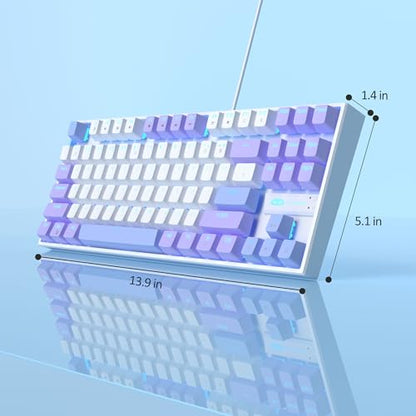 MageGee 75% Mechanical Gaming Keyboard, Red Switch, LED Blue Backlit, 87 Keys Compact TKL Wired Computer Keyboard for Windows Laptop PC Gamer - White/Purple - color: White Purple/Red Switch