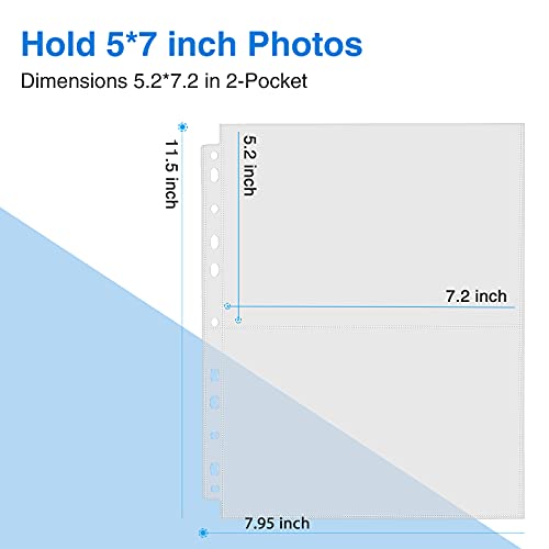 Sooez 30 Pack 5x7 Photo Sleeves for 3 Ring Binder, Hold 120 Pictures | Heavy Duty Plastic Binder Sleeves, Photo Album Refill Pages, Acid Free Archival Page Protector, Binder Inserts for Postcard - size: 5x7" 2-Pocket
