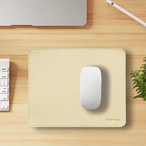 Leather Mouse Pad - Wood Mouse Pad, Double Side Mouse Pad with Stitched Edge, Waterproof Ultra Thin Mouse Pad for Computers, Laptop, Office & Home, 10.2 x 8.3 Inch, 1 Pack (Beige) - color: Beige