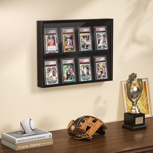 Emfogo Card Display Case, Trading Card Display with Clear View, Wooden Graded Sports Card Display Case Wall Mounted, Baseball Card Display Frame for Trading Card Collection (1 Pack-Black) - size: 2-Layer 1 Pack