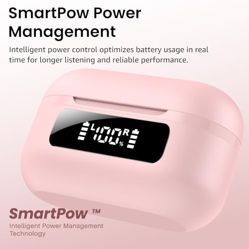 TOZO NC9 Hybrid Active Noise Cancelling Wireless Earbuds, 60H, LED Display | 6 Mic ENC Clear Calls, Deep Bass Sound, IPX8 Waterproof, in Ear Bluetooth 5.3 Headphones,32 EQs via APP, Comfort Fit Ear Buds - color: Dusty Pink