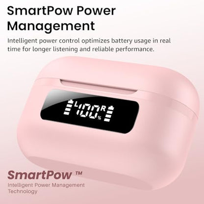 TOZO NC9 Hybrid Active Noise Cancelling Wireless Earbuds, 60H, LED Display | 6 Mic ENC Clear Calls, Deep Bass Sound, IPX8 Waterproof, in Ear Bluetooth 5.3 Headphones,32 EQs via APP, Comfort Fit Ear Buds - color: Dusty Pink