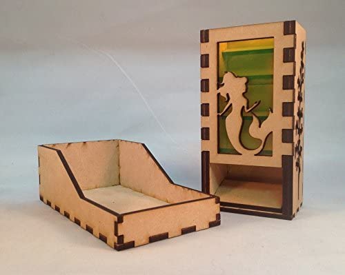 Mermaid Mini Dice Tower v1 Neon Green Acrylic Window Laser Cut MDF Unique Fast Shipping