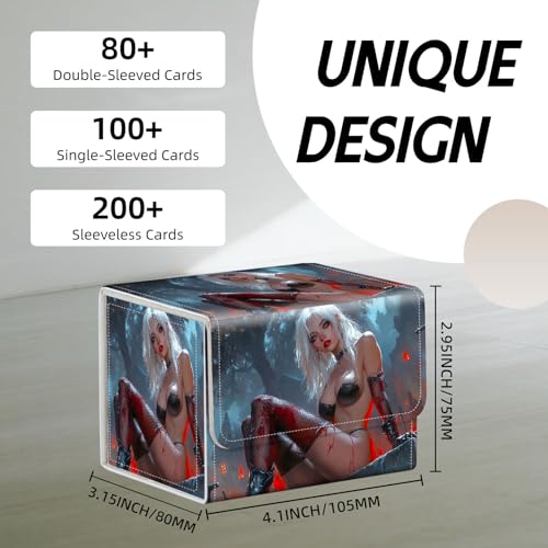 Trading Card Storage Box, Holds 100+ for MTG Cards, PU Leather with Magnetic Closure, Dark Fantasy Gothic Vampire Girl Durable Deck Box for Magic the Gathering, Trading Card Games - color: Dark Fantasy Gothic Vampire Girl