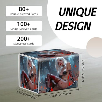Trading Card Storage Box, Holds 100+ for MTG Cards, PU Leather with Magnetic Closure, Dark Fantasy Gothic Vampire Girl Durable Deck Box for Magic the Gathering, Trading Card Games - color: Dark Fantasy Gothic Vampire Girl