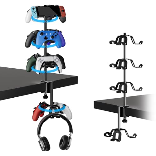 Aluminum Alloy Controller Holder 4 Layers Headphone Stand,Headset Holder & Desk Mounts for 12 Packs Controller，360 Degree Rotation Tier,Gaming Controller Stand for Xbox PS5 PS4 Switch(Black)