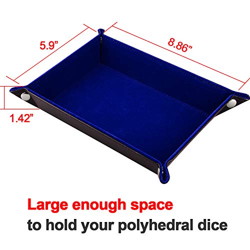 SIQUK Double Sided Dice Tray, Folding Rectangle PU Leather and Dark Blue Velvet Dice Holder - color: Dark Blue