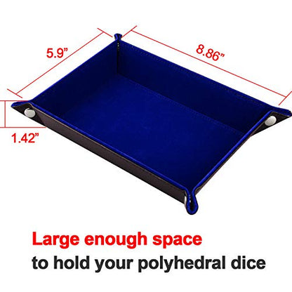 SIQUK Double Sided Dice Tray, Folding Rectangle PU Leather and Dark Blue Velvet Dice Holder - color: Dark Blue