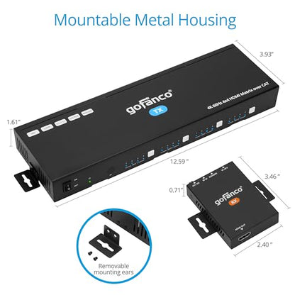 gofanco 4K60Hz 4x4 HDMI Matrix Extender Splitter (Matrix44HD2CAT) | 230ft Cat6/7 Extension, 4K60Hz 4:4:4, HDR, HDCP 2.2/1.4, IR, PoC, EDID, Auto Downscale, 8 Video outputs 4 HDMI+4 RX, Web GUI - size: 4K60Hz 4x4 Cat
