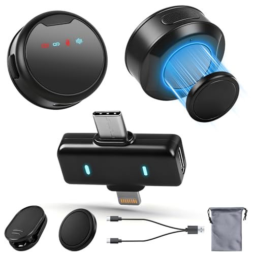 yobola Mini Wireless Lavalier Microphones for iPhone/Android/iPad, 2 Pack | Noise Reduction, 2.4GHz, Magnetic Clip, Lapel Mics Wireless for Video Recording Streaming Vlogging YouTube Tiktok, 131FT - color: Black
