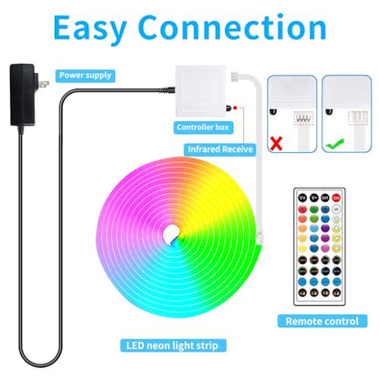 LED Neon Rope Lights 32.8FT,IP65 Waterproof LED Strip Lights, Music Sync LED Lights with Remote and APP Control,24V RGB LED Rope Lights for Bedroom,Holiday Decoration（with Snap &Screws） | Music Sync LED Lights with Remote and APP Control,RGB LED Rope Ligh