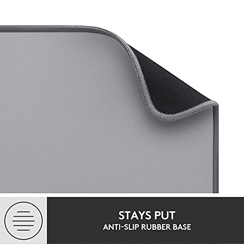 Logitech Desk Mat Studio Series Large Pad 30L x 70W cm - Mid Grey | Multifunctional large pad, extended mouse surface, office desk protector, anti-slip base, spill-resistant - color: Mid-grey