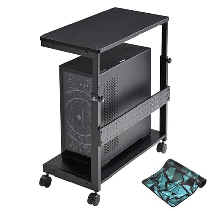 EUREKA ERGONOMIC PC Stand Computer Cart, Height Adjustable Tower Stand 2-Tier Suit for ATX Case Printer, Metal Rolling Cart on Wheels for Gaming Home Office, Carbon Fiber - color: Carbon Fiber