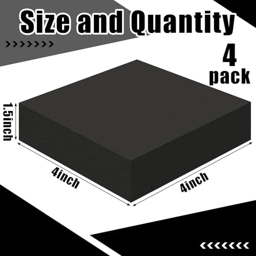 4 Pcs 1.5" Thick Foam Padding Sheet with Adhesive Backing 4 x 4 Inches Self Stick Neoprene Insulation Foam Sheet Black for Furniture Cars Speakers - color: Black, size: 1.5 Inch Thick, 4 x 4 Inches